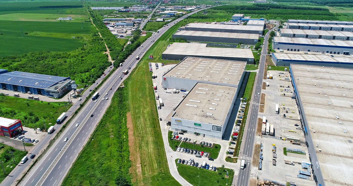 Flex-space light-industrial building rooftop in the Addison-Carrollton corridor