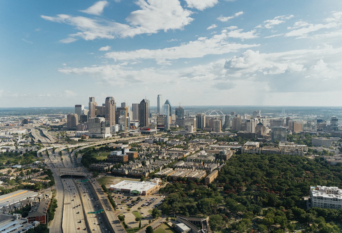 Dallas skyline with commercial office towers across the metro area